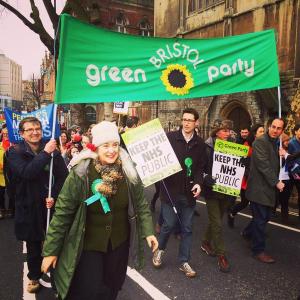 Some Bristol Green Party supporters at the People's March for the NHS