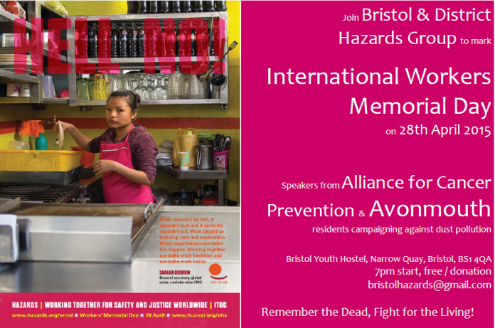 Flyer for the Bristol hazards group International Memorial Day talk